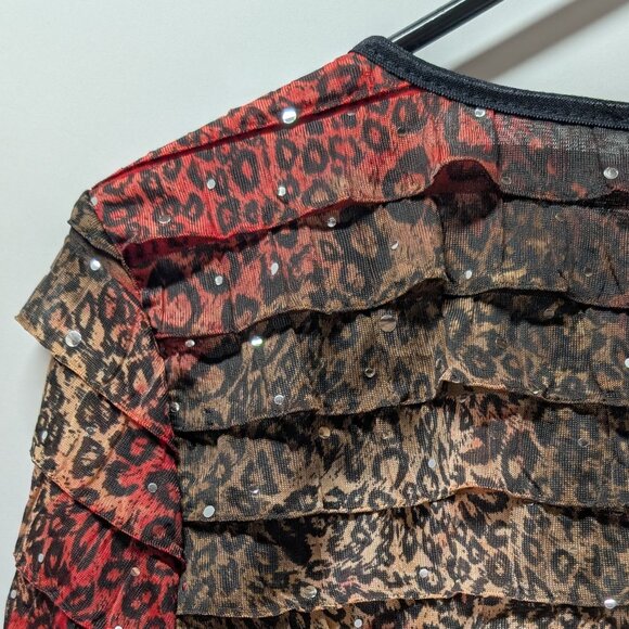 Notations Leopard Print Sequin Ruffled Blouse - Picture 9 of 13